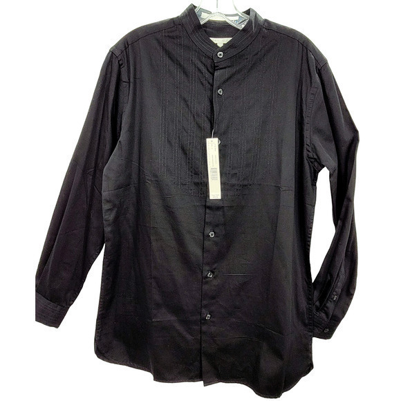 Perry Ellis Men's Black Embroidered Nauru Collar Button Up Dess‎ Shirt - Picture 1 of 13